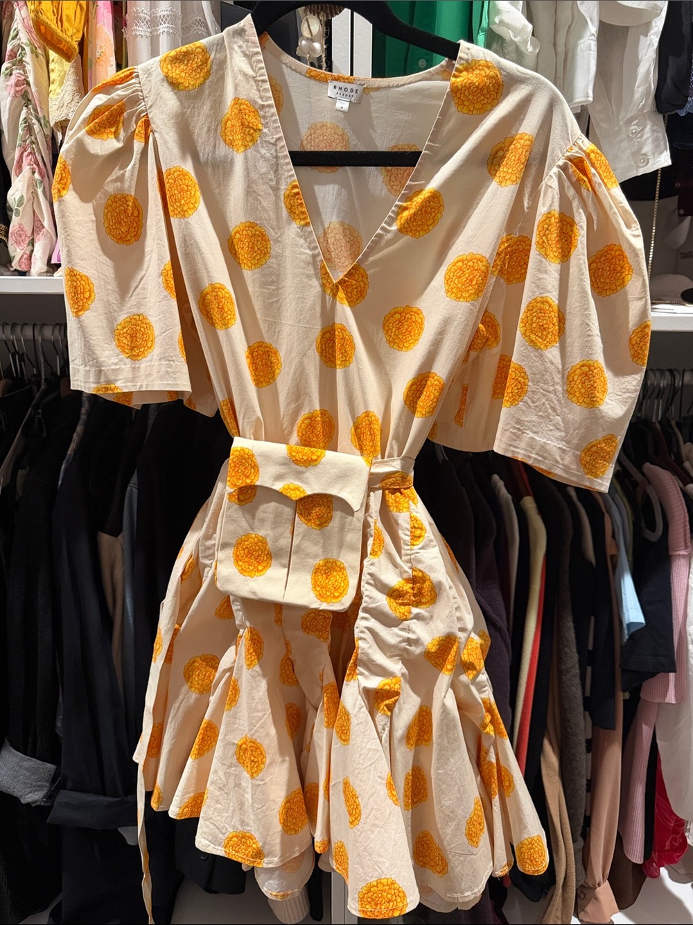 RHODE Cream Mini Dress with Yellow Polka Dots - Picture 3 of 5